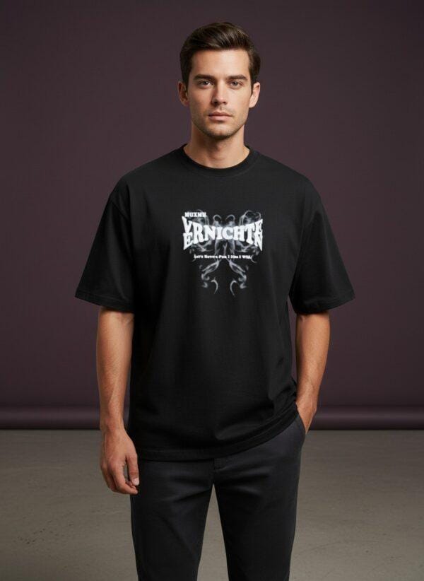 Zorroes Premium Black Drop Shoulder T-Shirt – 3D Printed Oversized Tee
