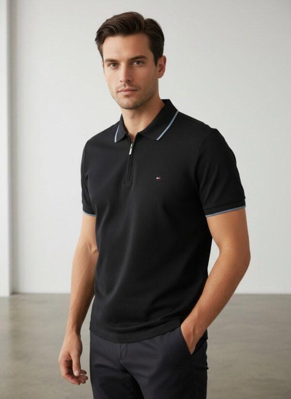 Zorroes Premium Zipper Polo – Modern Zip Collar Slim Fit Polo Shirt